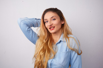 beautiful smiling woman in the studio