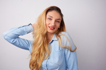 beautiful smiling woman in the studio