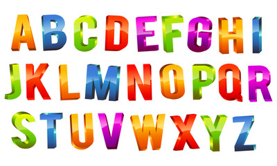 Glossy colorful 3d alphabet text set. Vector illustration.