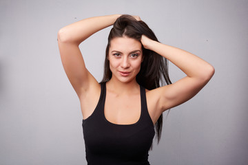 beautiful smiling woman in the studio