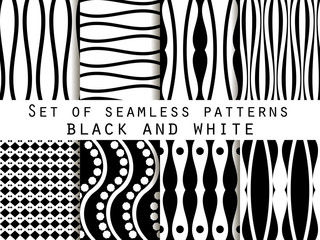 Set seamless black and white patterns. The pattern for wallpaper, tiles, fabrics, backgrounds.