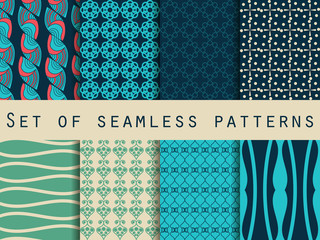 Set of seamless patterns. Classic colors. The pattern for wallpaper, tiles, fabrics, backgrounds.