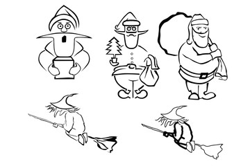 Set hunchbacks Santa Claus with a gift, Christmas tree and a sac