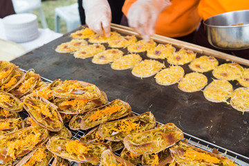 Khanom Buang (a kind of filled pancake),Thai sweetmeat .