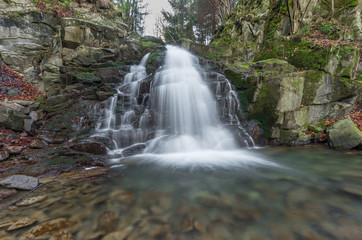 Waterfall Wielki in Obidza, Beskid Sadecki mountain range in Polish Carpathian Mountains