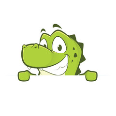 Crocodile or alligator holding and looking over a blank sign board