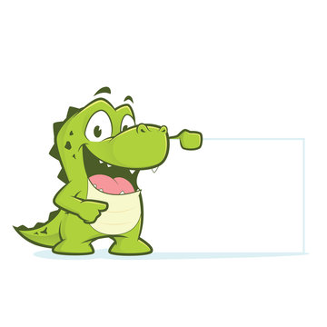 Crocodile or alligator holding blank sign