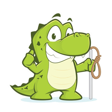 Crocodile or alligator holding rope