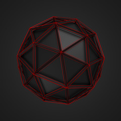 Low Poly Sphere with Red Wireframe.