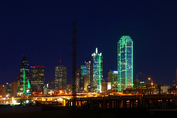 Fototapeta na wymiar The Dallas, Texas skyline lit at night