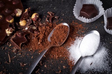 Chocolate, cacao and sugar