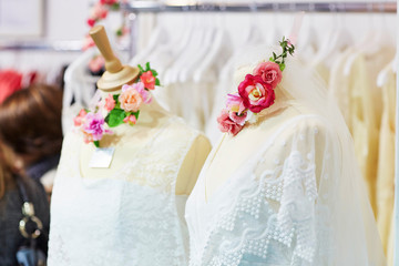 Obraz na płótnie Canvas Beautiful wedding dresses on mannequins