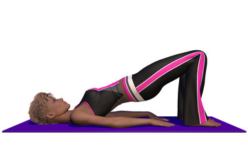 Female Yoga Stretch Pose With White Isolated Background