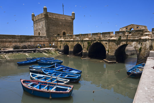 Morocco. Essaouira. The Skala du Port and fish boats
