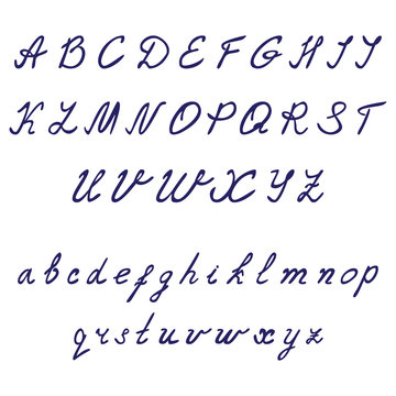 Hand drawn calligraphic font. Thin italic vector on white background. Uppercase and lowercase letters.