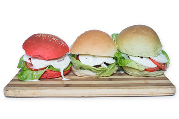Red, green and white  sandwich cut the basket, cropped