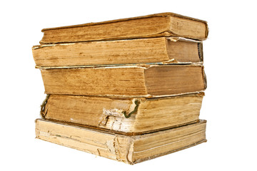 Stack of old books on a white background