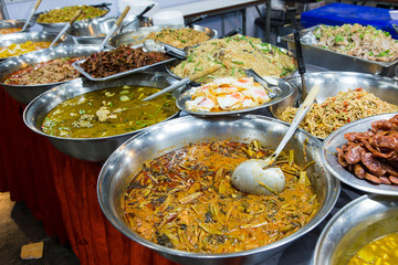 variety of thai food in fresh market, Asia, Thailand