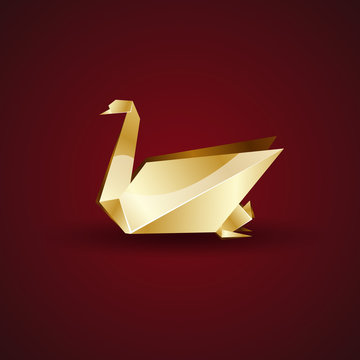 vector golden origami swan