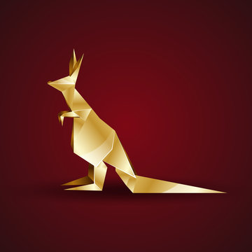 vector golden origami kangaroo