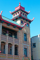 Chicago, Illinois: il quartiere di Chinatown e una delle pagode del Pui Tak Center il 22 settembre 2014