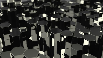 Focused abstract chrome hexagonal patterned background. Render.