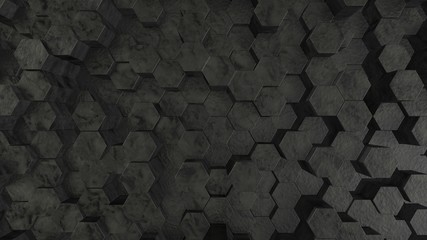 Abstract dark hexagonal patterned background. Render.