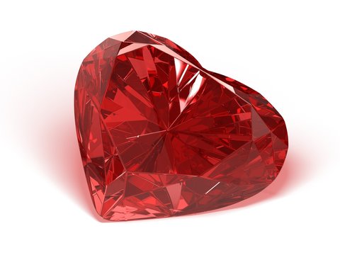 Beautiful ruby heart on a white background. Render.