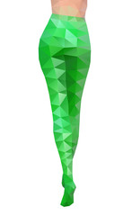 Sexy slim female legs in green latex stockings. Low Poly