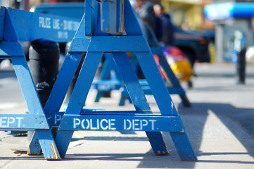 Wooden Do Not Cross police barriers in New York