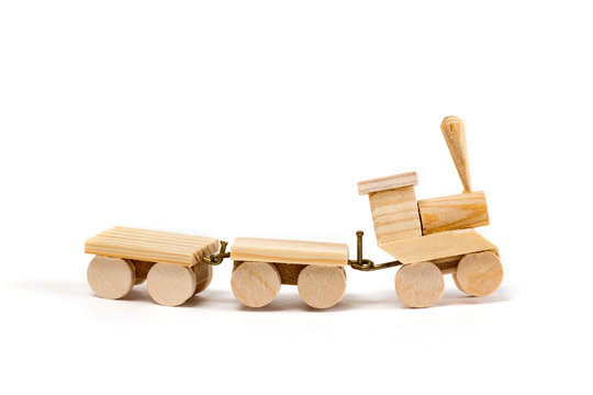 wooden train on a white background