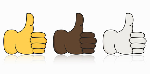 Vector modern thumbs up icon set on white background. 