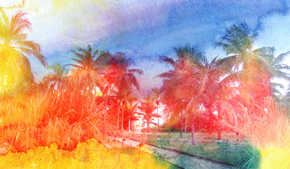 Obraz na płótnie Canvas watercolor retro palms