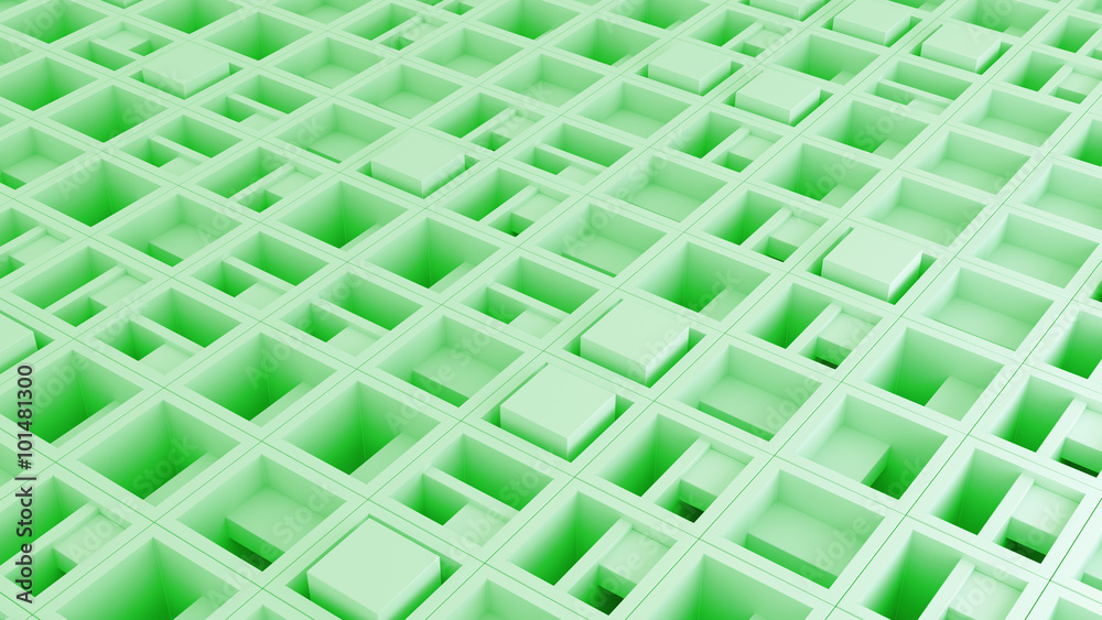 Poster abstract pattern based background made of randomly rotated cubes with inner structure