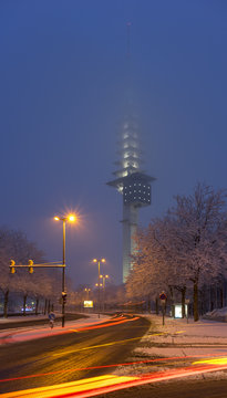Street view of Hannover at winter evening.