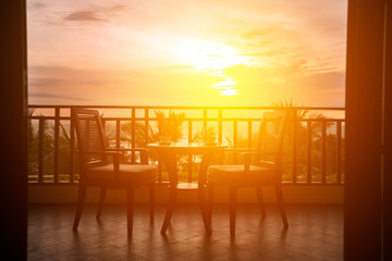 Served table with romantic view to sea