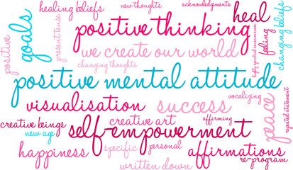 Positive Mental Attitude word cloud on a white background.
