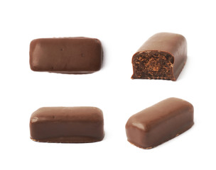 Chocolate coated candy bar isolated