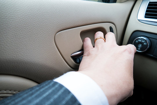 Driver's POV Opening The Car Door With Left Hand.