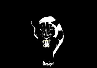 Fototapeta premium Pantera idąca z ciemności. wektor Projektowanie logo, na czarnym tle