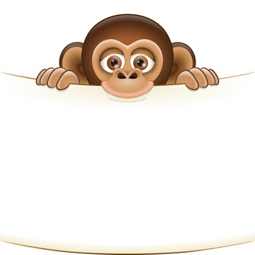 Cartoon monkey holding a blank sheet of paper