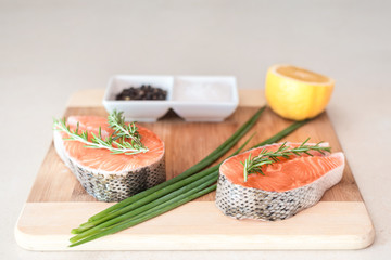 Salmon fish steak on table
