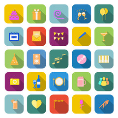 Birthday color icons with long shadow