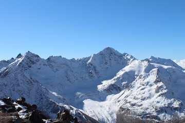 Snowy mountain landscape. Mount Elbrus, Caucasus mountain range, Russia