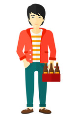 Man with pack of beer.