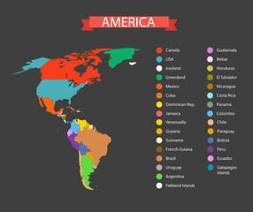 World map infographic template. Countries of America