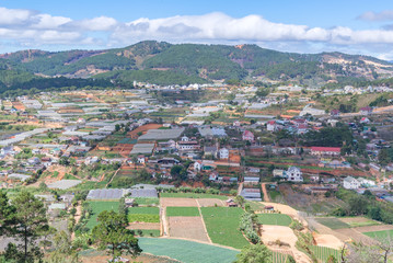 Fototapeta premium Colorful Dalat city from high view in early morning view from ca