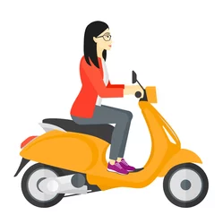Foto op Plexiglas Woman riding scooter. © Visual Generation