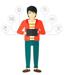 Man holding tablet computer.