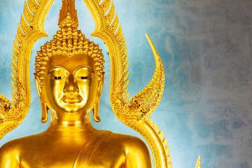 Poster Bouddha Golden Buddha statue in the Marble Temple or Wat Benchamabophit temple, Bangkok Thailand
